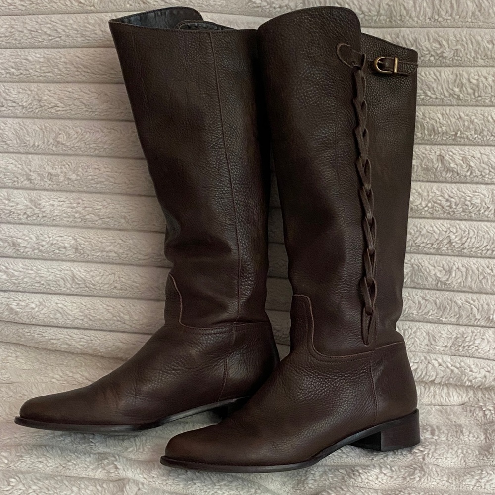 ANTONIO MELANI Dark Brown Pebbled Leather Below the Knee Boots